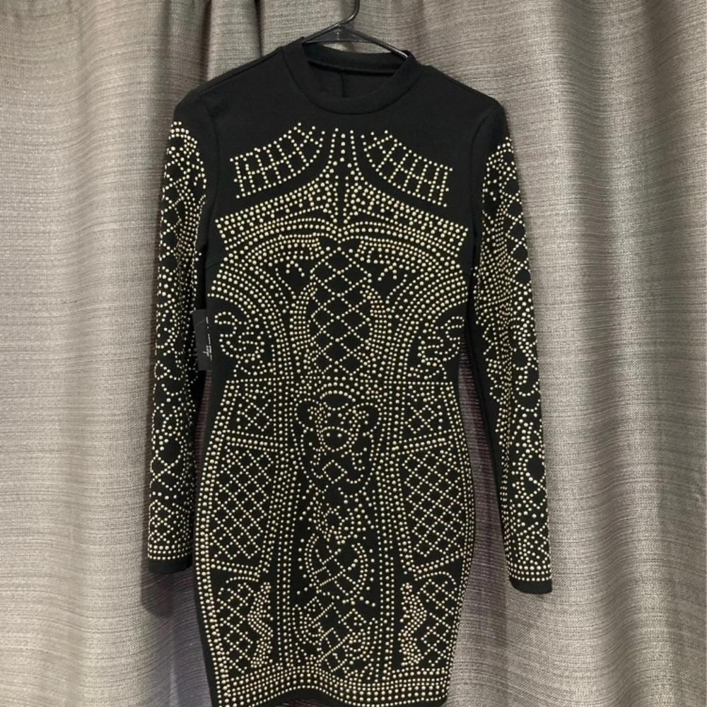 Black dress with gold beads